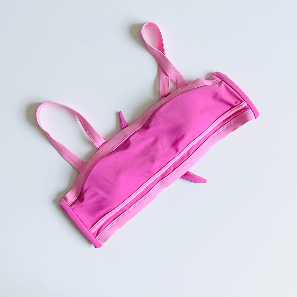 93 Play Street XL Carmen bandeau back tie bikini swim top in Poppy Pink